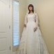 1950's 60's Vintage Long Vintage White Lace Wedding Gown Sequins Pearls Short Train Long Pointed Lace Sleeves