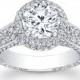 Women's 14k white gold pave halo engagement ring with 2 ct Round white sapphire and 1.60 ctw diamonds