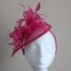 Fuchsia Hot Pink Sinamay and Feather Fascinator Formal Hat on a hair band, Kentucky Derby, Ascot, Melbourne Cup