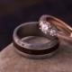 Meteorite Wedding Rings, Rose Gold Ring Set With Dinosaur Bone And Meteorite