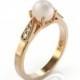Pearl Engagement Eing Rose Gold 5 mm Natural White Pearl Diamond Ring 14K solid gold