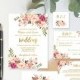 Floral Wedding Invitation Template, White Boho Chic Wedding Invite Suite, Gold Foil Invite, #A010A, Editable PDF - you personalize at home.