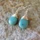 Turquoise Earrings smooth magnesite teardrop gemstone silver wire wrapped