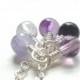 Purple Stone Necklace - tiny round semi-precious fluorite gemstone ball drop cluster on small simple silver chain - Ombre Violet Minimalist
