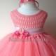 Coral Peach Flower girl dress, coral tutu dress, bridesmaid dress, coral princess dress, crochet top tulle dress, hand knit tutu dress