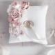 Blush Ring bearer pillow, White Wedding ring pillow, Blush Ring pillow with flowers, Ring holder, Blush Wedding decor
