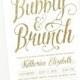 Bubbly And Brunch, Bridal Shower Invitation - White & Gold Glitter - Printed Or Digital - Glam White Party Invite - Ava