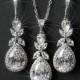 Crystal Bridal Jewelry Set, Cubic Zirconia Earrings&Necklace Set, Wedding Jewelry Set, Teardrop Crystal Set, Chandelier Earrings Pendant Set