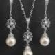 Pearl Bridal Jewelry Set, Earrings&Necklace Jewelry Set, Swarovski 8mm White Pearl Wedding Set, Pearl Wedding Jewelry Set, Bridal Jewelry