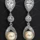 Pearl Bridal Earrings, Swarovski Ivory Pearl Silver Earrings, Pearl Chandelier Wedding Earrings, Bridesmaids Pearl Jewelry, Dangle Earrings