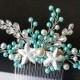 Mint Pearl Sea Star Hair Comb, Turquoise Starfish Hair Piece, Aqua Mint Nautical Hair Jewelry, Beach Wedding Headpiece Mint White Pearl Comb