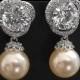 Wedding Pearl Earrings, Ivory Pearl Bridal Earrings, Swarovski 10mm Pearl Cubic Zirconia Earrings, Bridesmaid Jewelry, Pearl Drop Earrings