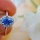 Blue Sapphire Oval Engagement Halo Ring
