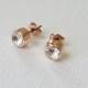 Rose Gold Crystal Earrings, Simple Cubic Zirconia Rose Gold Studs, Wedding Pink Gold Earrings, Rose Gold Zirconia Jewelry, Bridal Jewelry