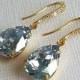 Dusty Blue Gold Crystal Earrings, Wedding Dusty Blue Jewelry, Swarovski Blue Shade Rhinestone Earrings, Bridal Bridesmaids Blue Jewelry