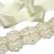 Ivory beaded lace sash belt, Ivory wedding belt, Ivory lace sash, Flower bridal sash, Ivory wedding, FE-004