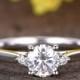 Moissanite Engagement Ring 14k White Gold Plain Band Diamond Wedding Ring 6.5mm 1ctw Charles & Colvard Gemstone Bridal Ring