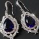 Navy Blue Crystal Bridal Earrings, Wedding Sapphire Teardrop Earrings, Bridal Blue CZ Jewelry, Blue Chandelier Earrings, Statement Earrings