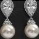 Bridal Pearl Earrings, Swarovski 10mm White Pearl Earrings, Pearl Silver Wedding Earrings, Bridal Jewelry, Bridesmaids Gift, Classic Earring