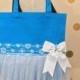 Disney Frozen theme -  blue with sparkling snow flakes Fancy tutu tote bag - Transparent blue ribbon