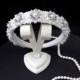 White pearl flower headband for wedding Embellished floral head band women Jeweled bridal statement headpiece Silver rhinestone hairband