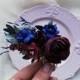 burgundy hairpiece, Rustic wedding halo, blush and burgundy deep red hair comb, bridesmaid wreath marsala wedding bridal comb,blue hairpiece