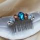 Moonstone bridal hair comb|aquamarine rhinestones headpiece|Wedding hair comb|Bridal Hair clip with swarovski rhinestones