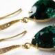Emerald Green Crystal Earrings Swarovski Emerald Rhinestone Vermeil Gold CZ Earrings Wedding Earrings Bridal Bridesmaid Teardrop Earrings