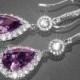 Amethyst Crystal Earrings, Purple Chandelier Bridal Earrings, CZ Teardrop Wedding Earrings, Purple Halo Wedding Earrings, Bridal Jewelry