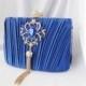 Sapphire blue, crystal front, crystal Wedding Bag, Clutch Formal Evening Bag with Crystal Accent fashion bag