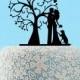 Wedding Cake Topper Tree,Silhouette Cake Topper Dog,Rustic Wedding Bride and Groom Cake Topper,Unique Rustic Cake Topper,Custom Cake Topper