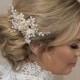Hair Comb Floral Silver Taupe Pearl Headpiece Champagne Hair Comb Bridal Hair Veil Crystal Rose Hair Piece Flower Bride Clip Boho Bridal