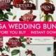 Burgundy Wedding Invitation Templates, Wedding Invitations, Printable Wedding Invitation Set, Wedding Bundle, Wedding Program, Wedding Menu