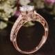 1ct Moissanite Engagement Ring Uniqiue Wedding Ring Antique Rose Gold Engagement Ring Milgrain Band Cathedral Moissanite Flower Vine Band