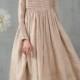 linen dress, maxi dress in champagne, winter dress, pleated dress, longsleeved dress, wedding dress, French dress 