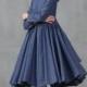 wool dress, blue ruffle dress, longsleeve dress, winter dress, wool midi dress, party dress, 50s dress 