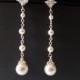 Pearl Bridal Earrings, Wedding Earrings, Swarovski White Pearl Drop Silver Earrings, Dainty Pearl Dangle Earrings, Pearl Bridal Jewelry