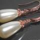 Pearl Rose Gold Earrings, Swarovski Ivory Teardrop Pearl Pink Gold Earrings, Dangle Pearl Wedding Earrings, Bridal Rose Gold Pearl Jewelry,