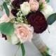 Wedding Bouquets, Bridal Bridesmaids Bouquets, Winter Wedding Bouquet, Burgundy Blush Pink Rose Bouquet, Boho Bouquet, Peonies, Eucalyptus