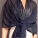 Chiffon pull thru wrap wedding shawl scarf sheer cover up long evening shrug prom stole bridal CW201 AVL in navy blue and 6 other colors