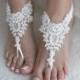 EXPRESS SHIPPING White Beach wedding barefoot sandals Pearl wedding shoes beach shoes bridal accessories beach anklets Bridesmaid gift