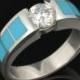 Turquoise Engagement Ring-  Moissanite and Turquoise Engagement Ring in Sterling Silver