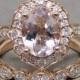 Oval 9x7 Morganite Engagement Ring Diamond Bridal Set Wedding 14k Roe Gold 2 1/3ct Total Weight Vintage Scalloped Design