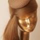 Unique MODERN Beige Fur Felt FASCINATOR with Vintage Gold Veil - Fascinator for Women