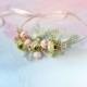 Olive Gold floral headband, Bridal flower crown, Adult head piece, Boho wedding hair crown, Rustic wedding green gold crown