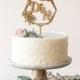 Hexagon initials wedding cake topper, Wooden topper, Wreath cake topper for wedding, Wedding Cake Topper Custom Initial Cake Topper