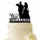 Military Mr. And  Mrs. Saluting Soldier And Bride  With Name - Wedding - Anniversary -  Standard Acrylic or Baltic Birch Cake Topper - 146