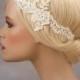 Vintage Headpiece Lace Hairband/ Headband beaded with Pearls in Ivory, Bohemian Head Piece, Wedding Lace Headpiece