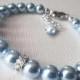 Light Blue Pearl Bracelet, Swarovski Blue Pearl Silver Bracelet, Bridal Bracelet, Wedding Something Blue, Blue Pearl Jewelry Classy Bracelet