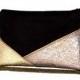 Wedding pouch, evening clutch, black suede faux leather gold and bronze - After the Beach ©